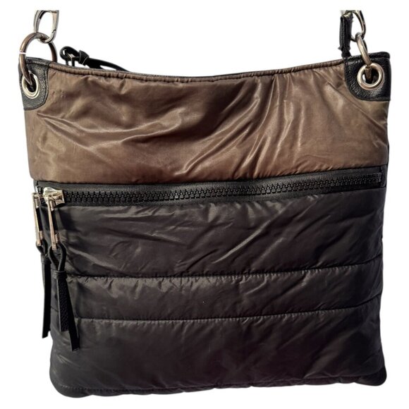 Sondra Roberts Nylon Quilted Multi Compartment Crossbody‎ Bag black/brown - Picture 2 of 6